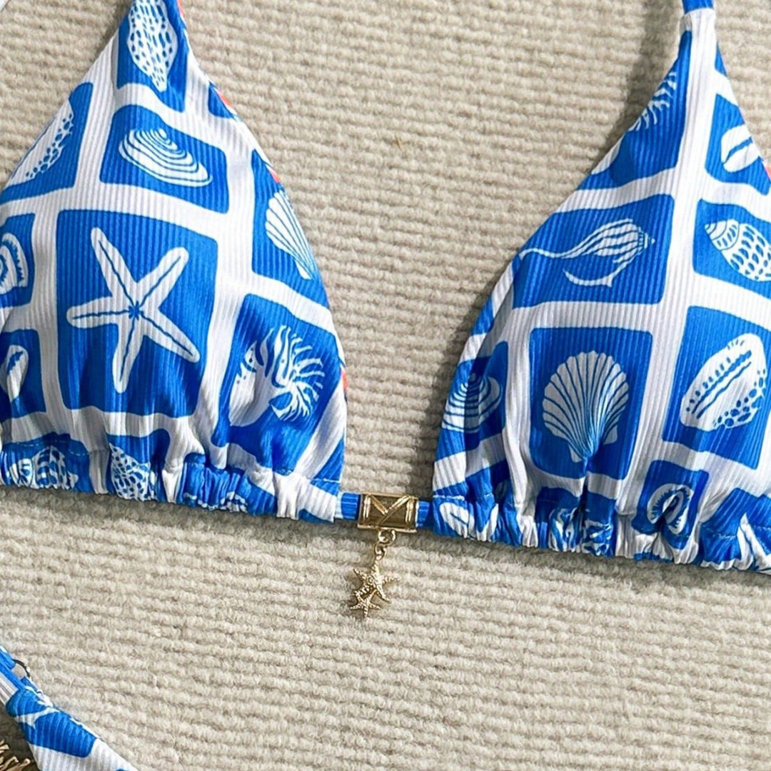 Women Triangle Bikini with Maritime Pattern Mune Fashion