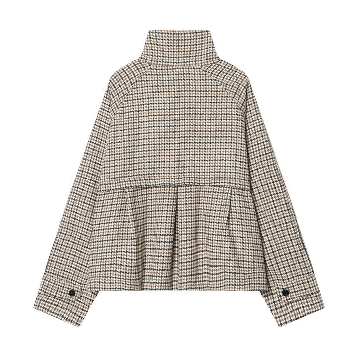 Women's short jacket in houndstooth pattern with high stand-up collar and oversized raglan sleeves Mune Fashion