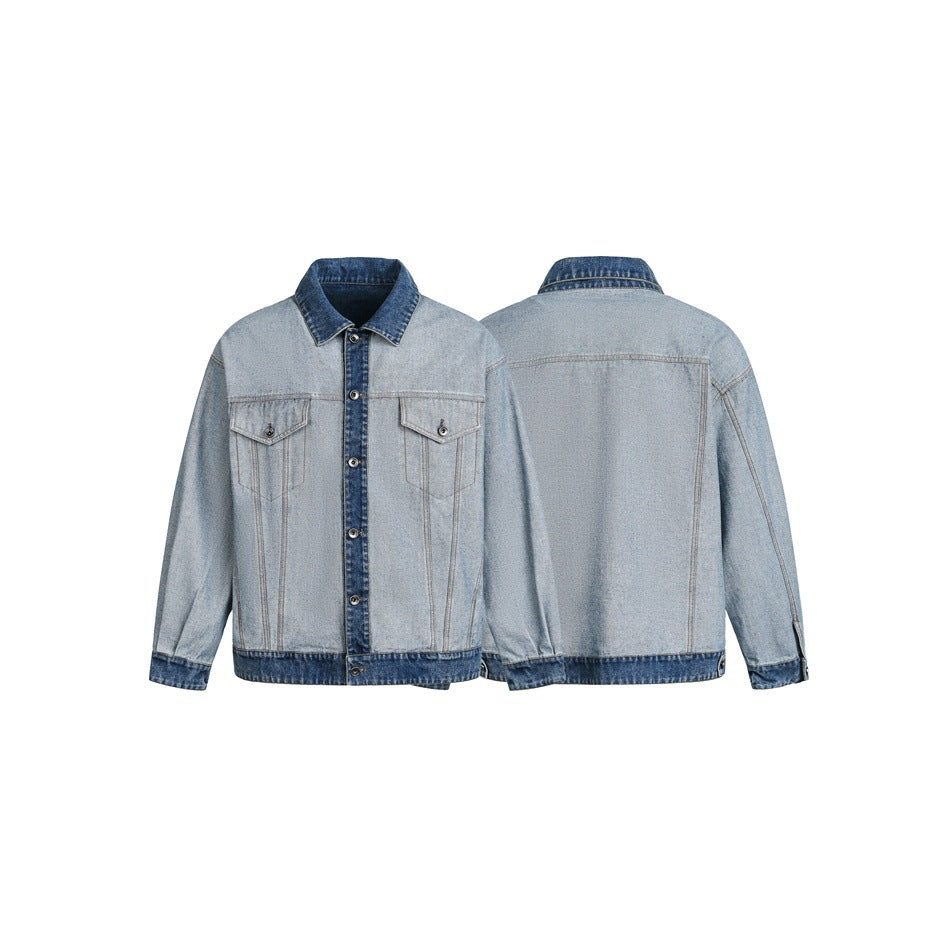 Unisex Oversize Jeans Jacket in Boxy Cut with Contrast Trim and Chest Flaps Mune Fashion