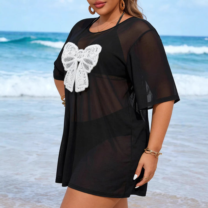 Women's airy crochet beach cover-up with decorative bow detail Mune Fashion