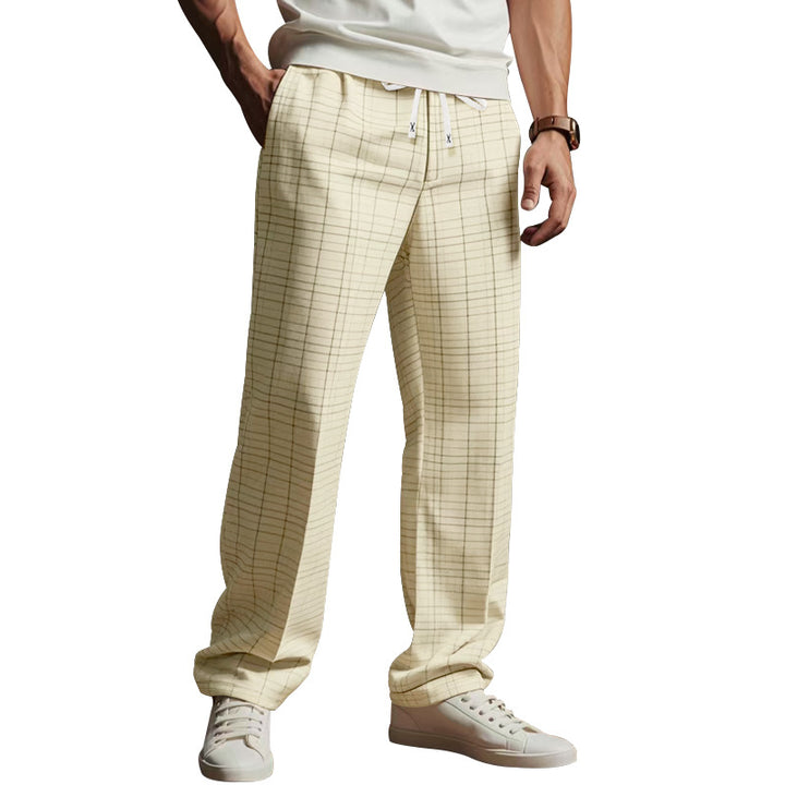 Men's Lightweight Relaxed-Fit Checked Lounge Pants with Drawstring and Wide Leg Mune Fashion