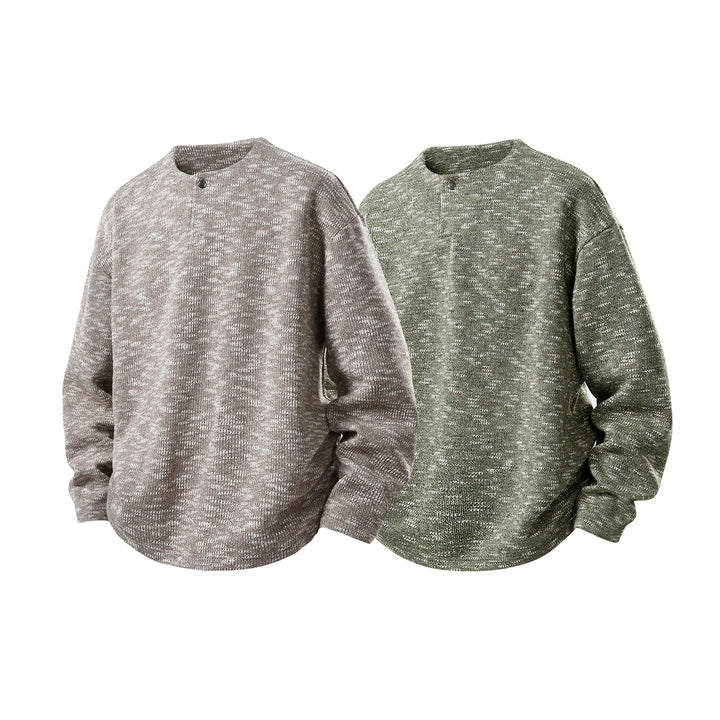 Men's oversized knitted sweater in melange look with round neck and ribbed cuffs Mune Fashion
