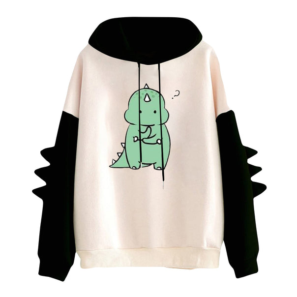 Women's hooded pullover with cute dinosaur print and three-dimensional sleeve details Mune Fashion
