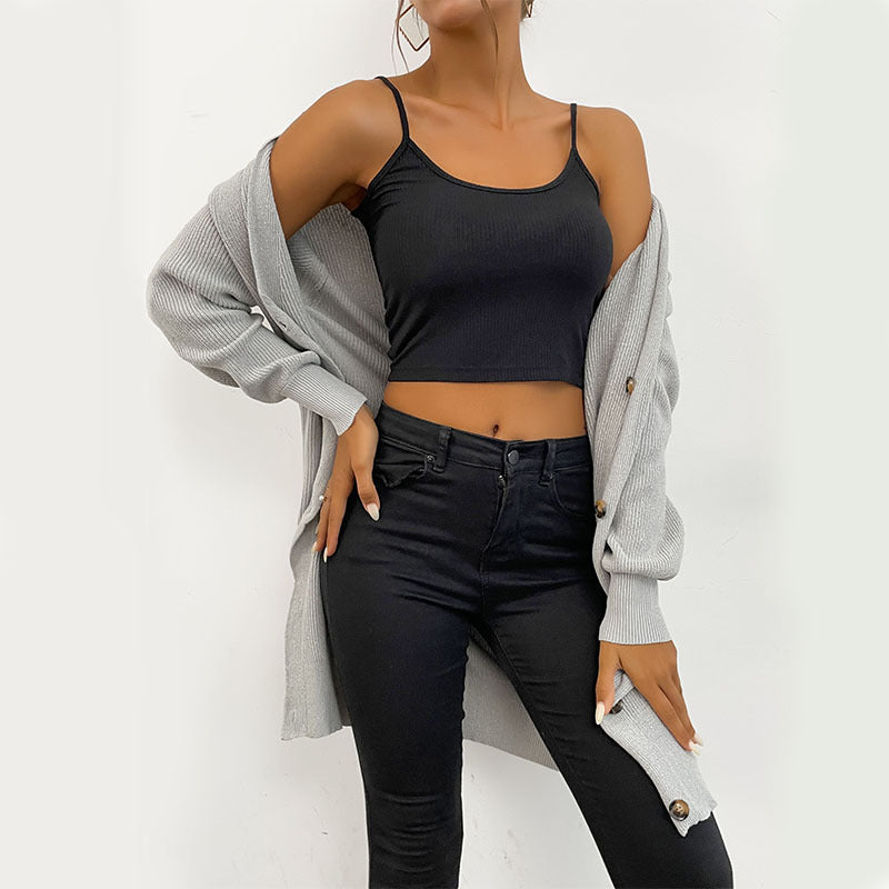 Women's Oversize Long Cardigan made of soft fine knit with deep V-neck and button placket Mune Fashion