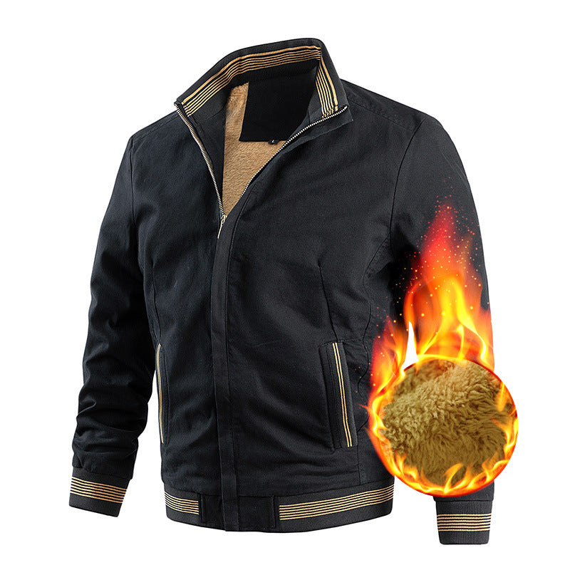 Men's Thermal Canvas Blouson with Soft Teddy Lining and High Standing Collar Mune Fashion