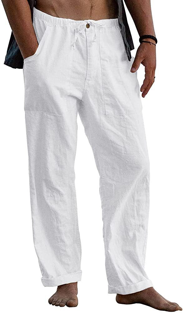 Men's light linen pants with elastic waistband and straight cut Mune Fashion