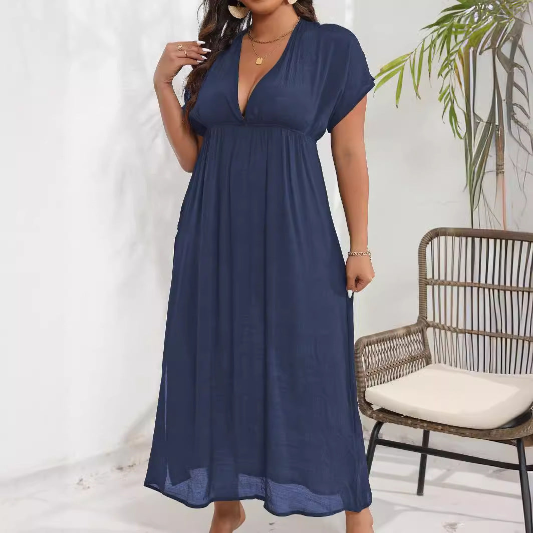 Ladies airy max dress with deep V-neckline and side slits Mune Fashion