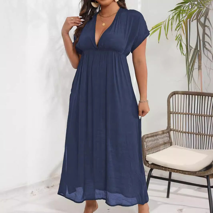Ladies airy max dress with deep V-neckline and side slits Mune Fashion