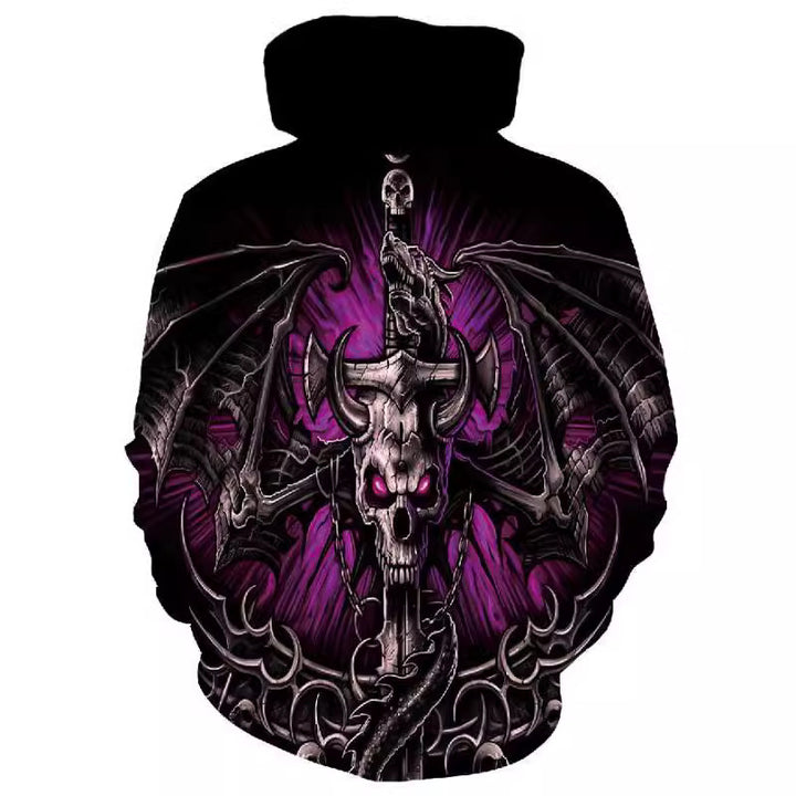 Men's hoodie with photorealistic 3D skull print, crown & chain motif Mune Fashion