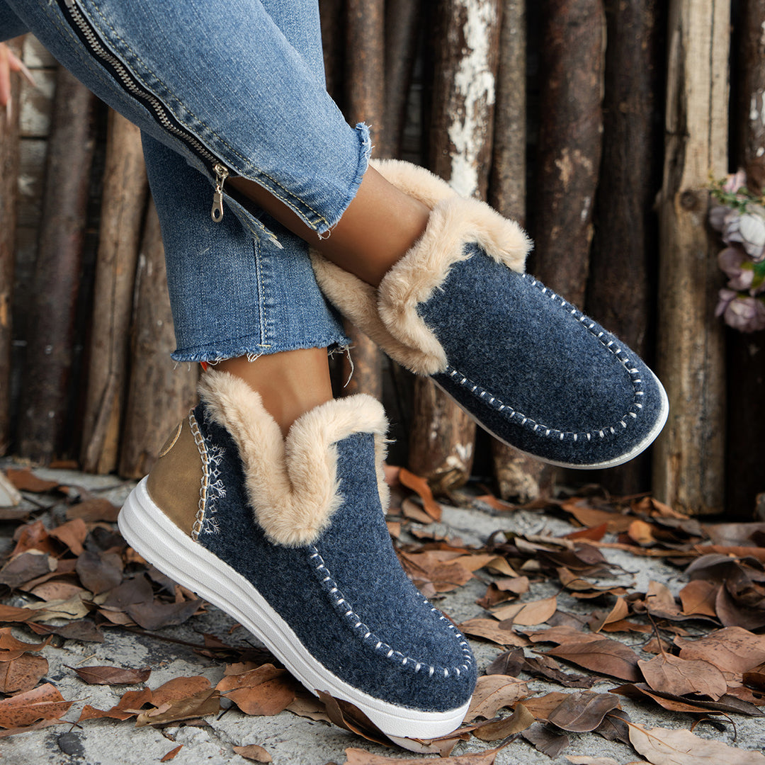 Women's Insulated Wool Felt Slipper Boots with Faux Fur Collar Mune Fashion