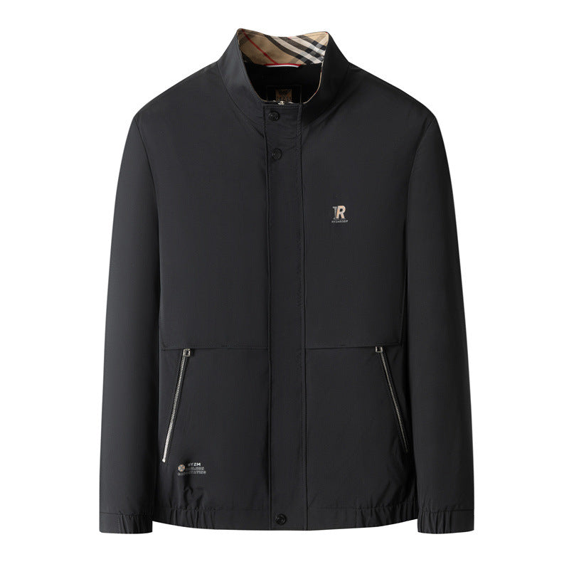 Men's Lightweight City Utility Jacket with Stand-Up Collar, Concealed Front Placket and Zipper Pockets Mune Fashion