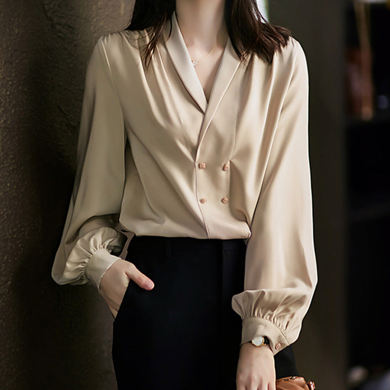 Women Elegant Oversized Blouse with Draping Drune