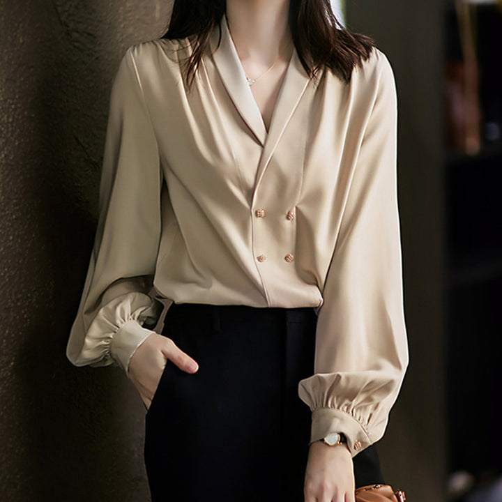 Women Elegant Oversized Blouse with Draping Drune