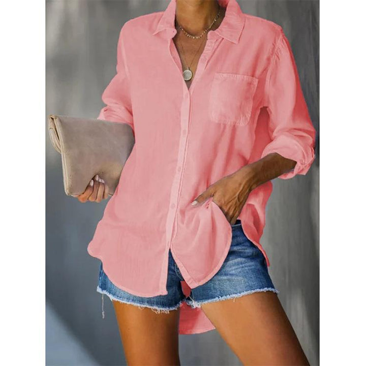 Women's casual shirt with chest pocket and long sleeves Mune Fashion