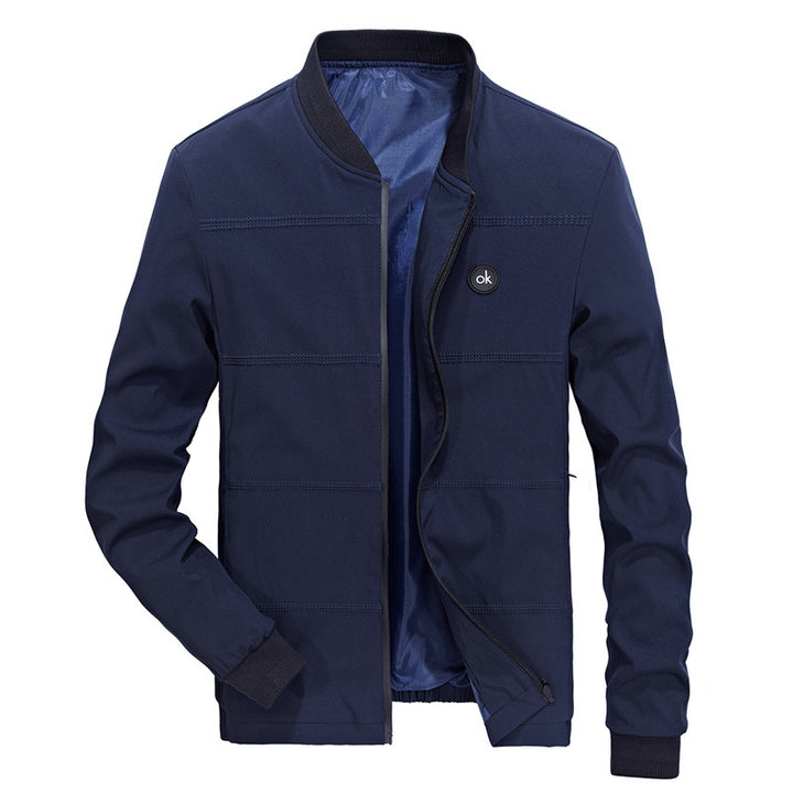 Men's Light Quilted Bomber Jacket with Stand Collar, Elastic Ribbed Cuffs, and Concealed Zipper