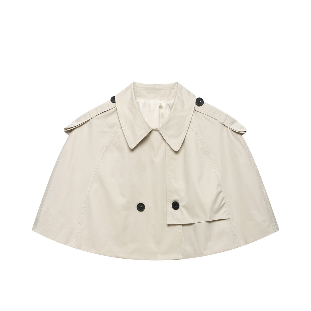 Women's Cropped Cape Trench with double-breasted buttons and shoulder flaps Mune Fashion