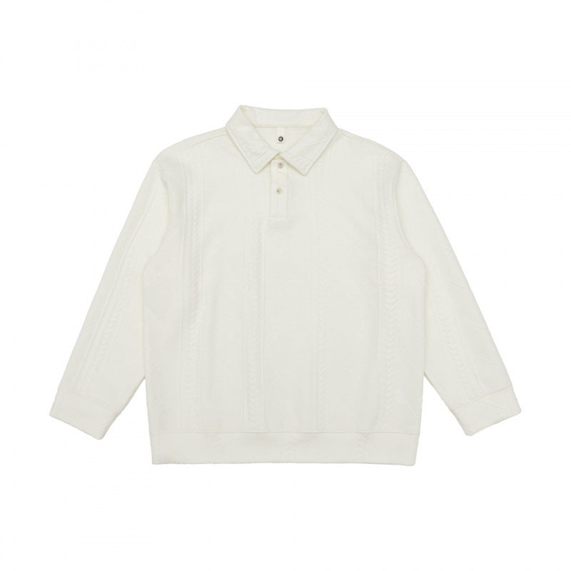 Unisex polo shirt knitted sweater with cable pattern, boxy cut and shirt collar Mune Fashion