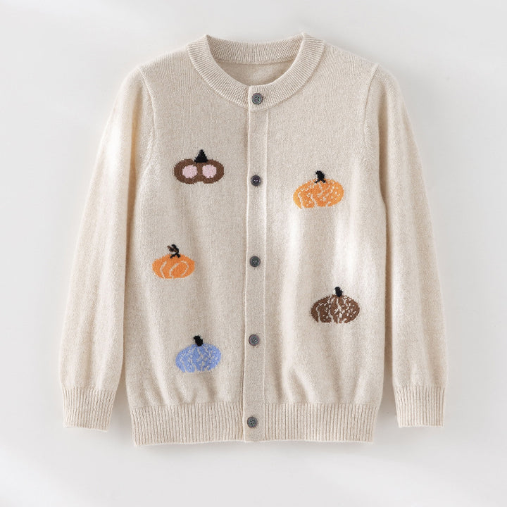 Women's cardigan with intarsia pumpkin motifs, round neckline and button placket Mune Fashion