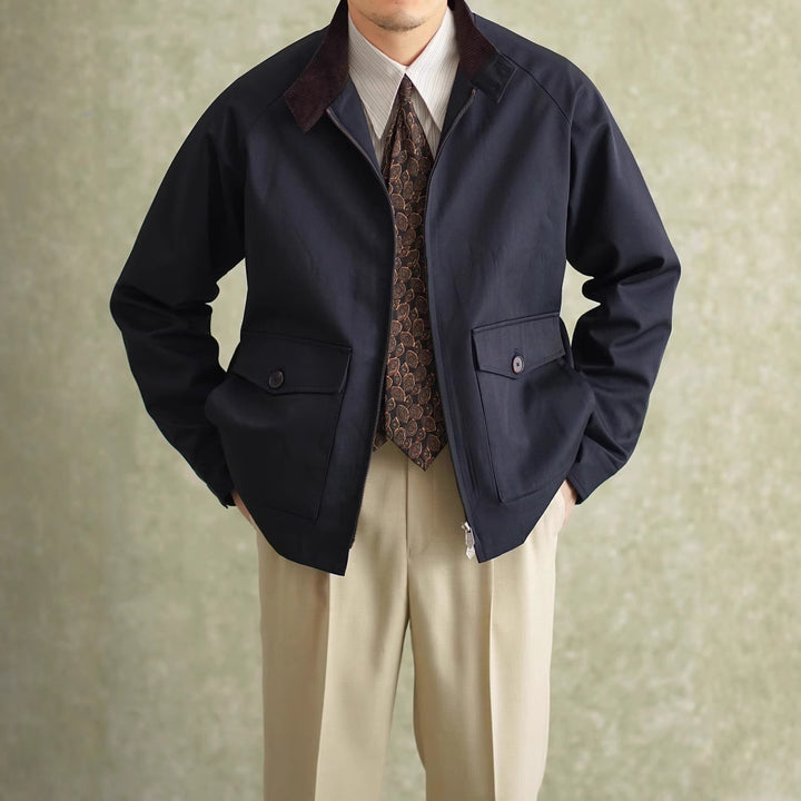 Men's Harrington jacket with corduroy collar and patch pockets Mune Fashion