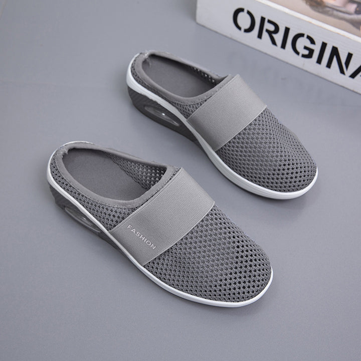 Women's slip-on shoes with breathable knitted upper material, elastic midfoot strap, and cushioning sole Mune Fashion