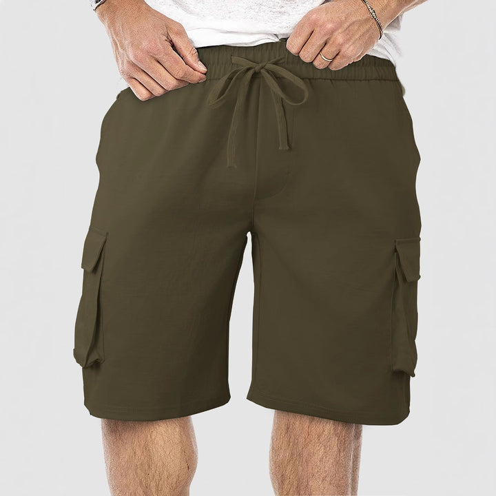 Men's casual cargo Bermuda shorts with elastic drawstring waistband, straight leg, and patch flap pockets Mune Fashion