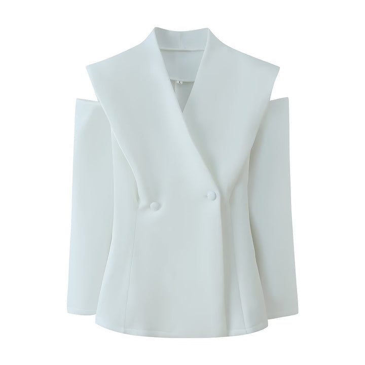 Women Sleeveless Double-Breasted Blazer with Oversized Shawl Collar Mune Fashion
