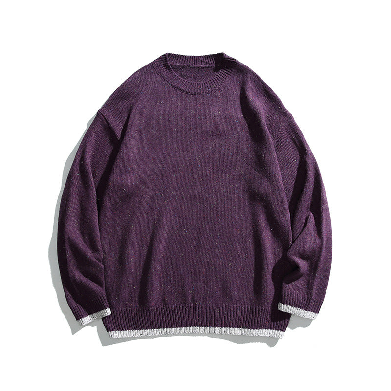 Unisex Oversize Knitted Sweater with Round Neckline, Contrast Cuffs and Melange Bobble Texture Mune Fashion