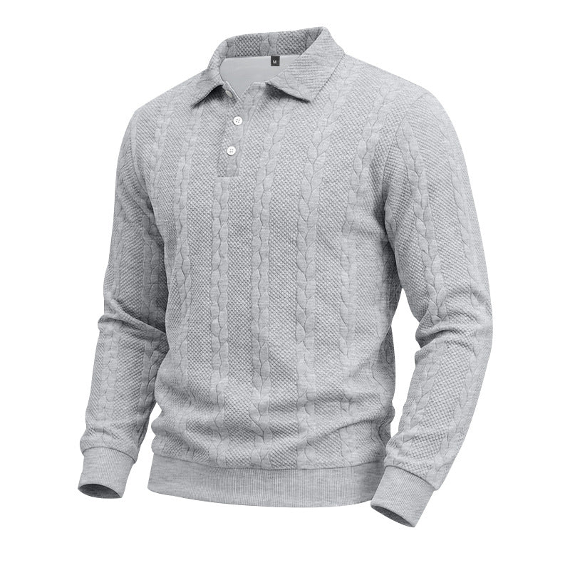 Men's Knitted Polo Sweatshirt with Cable Knit Pattern and Button Placket Mune Fashion