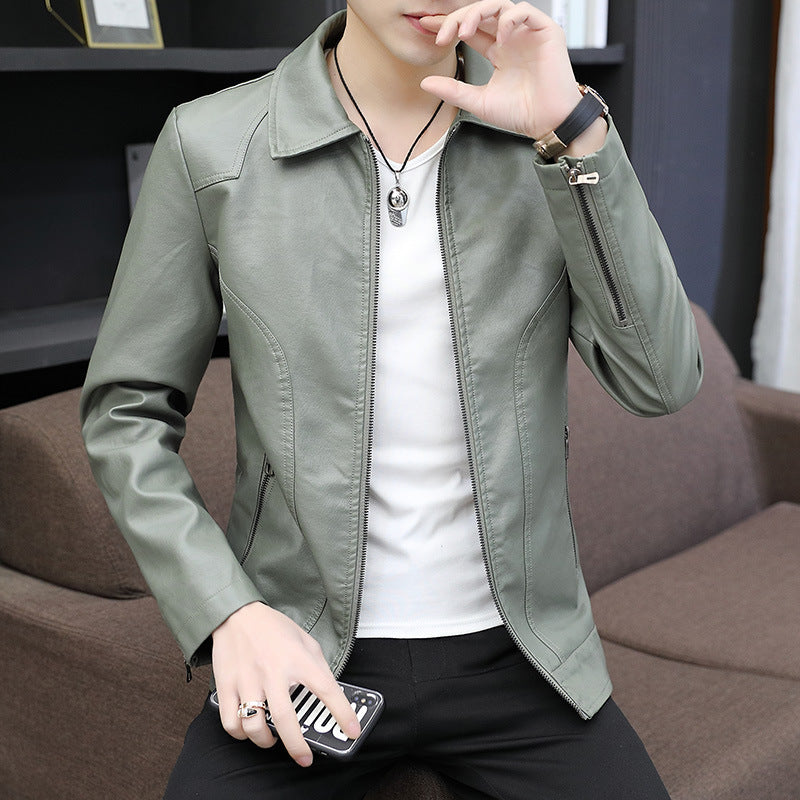 Men's slim artificial leather blouson with shirt collar and ergonomic shoulder quilting Mune Fashion