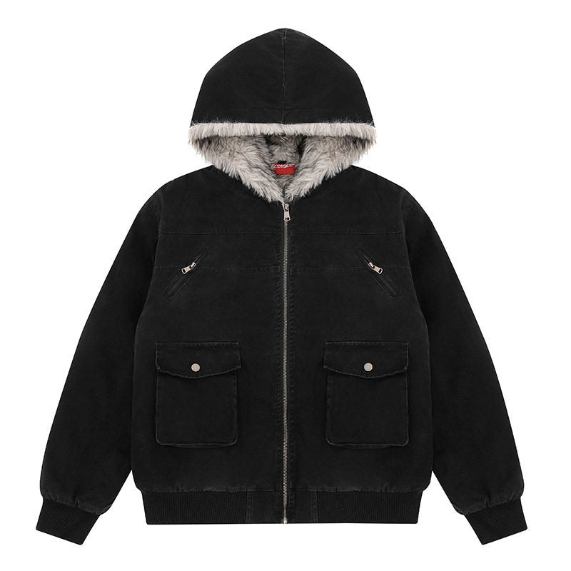 Women's padded hooded jacket with faux fur lining, cargo pockets and elastic cuffs Mune Fashion