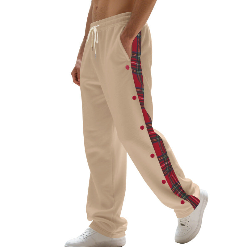 Men's oversized jogging pants with button placket and checkered side stripe Mune Fashion