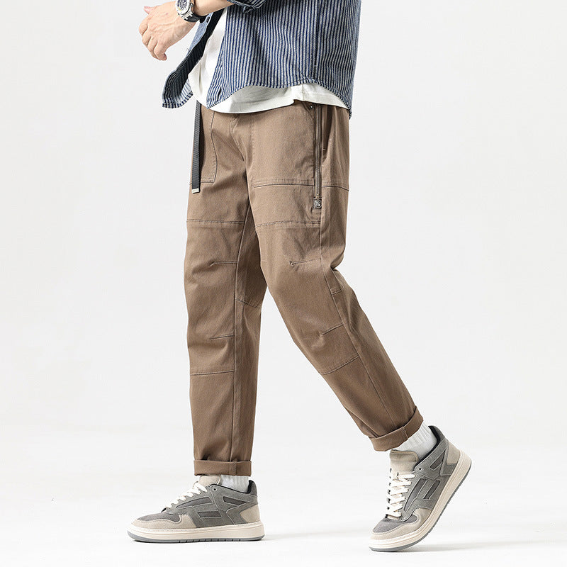 Men's Tapered Utility Cargo Pants with Integrated Web Belt, Knee Panels and Zipper Pockets Mune Fashion