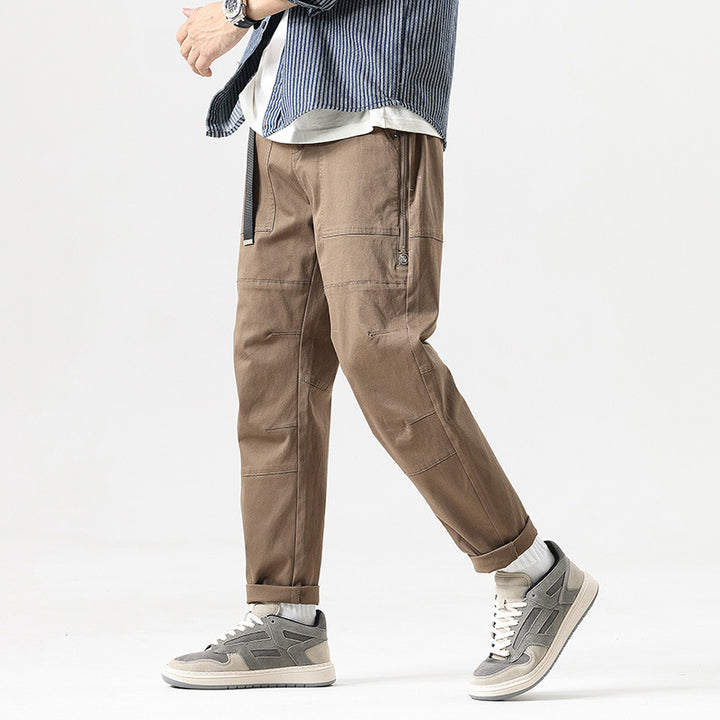 Men's Tapered Utility Cargo Pants with Integrated Web Belt, Knee Panels and Zipper Pockets Mune Fashion