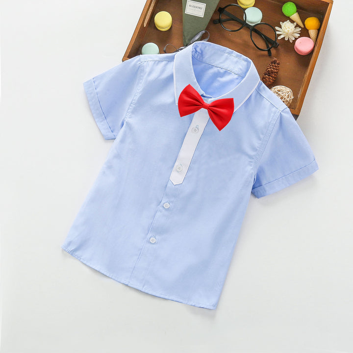 Ladies elegant short sleeve shirt with bow tie Mune Fashion