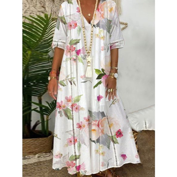 Ladies nan locker flowing Kaftan midimax dress with V-neck, openwork panels and lightweight linen blend quality Mune Fashion