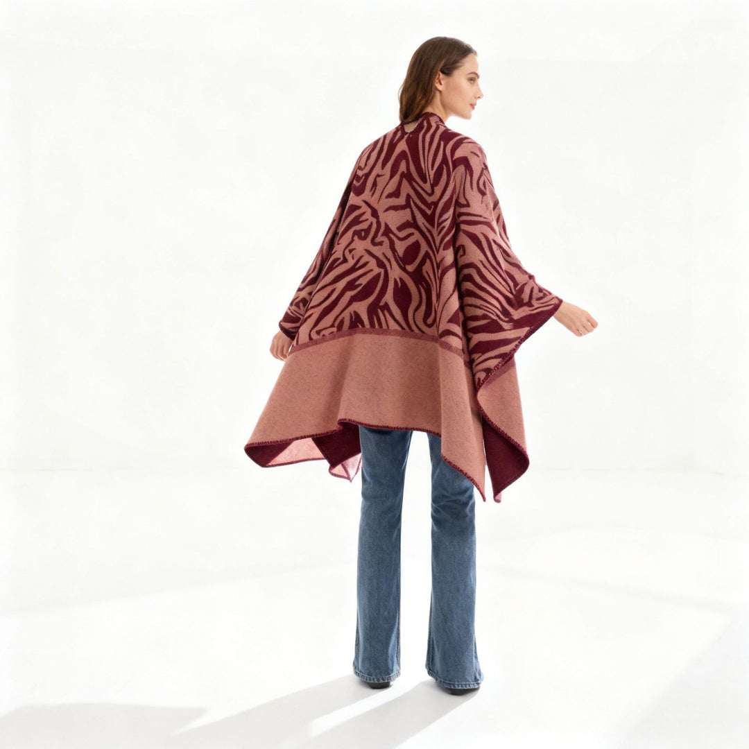 Women Oversize-Jacquard-Wrap Cape made of fine knit Mune Fashion