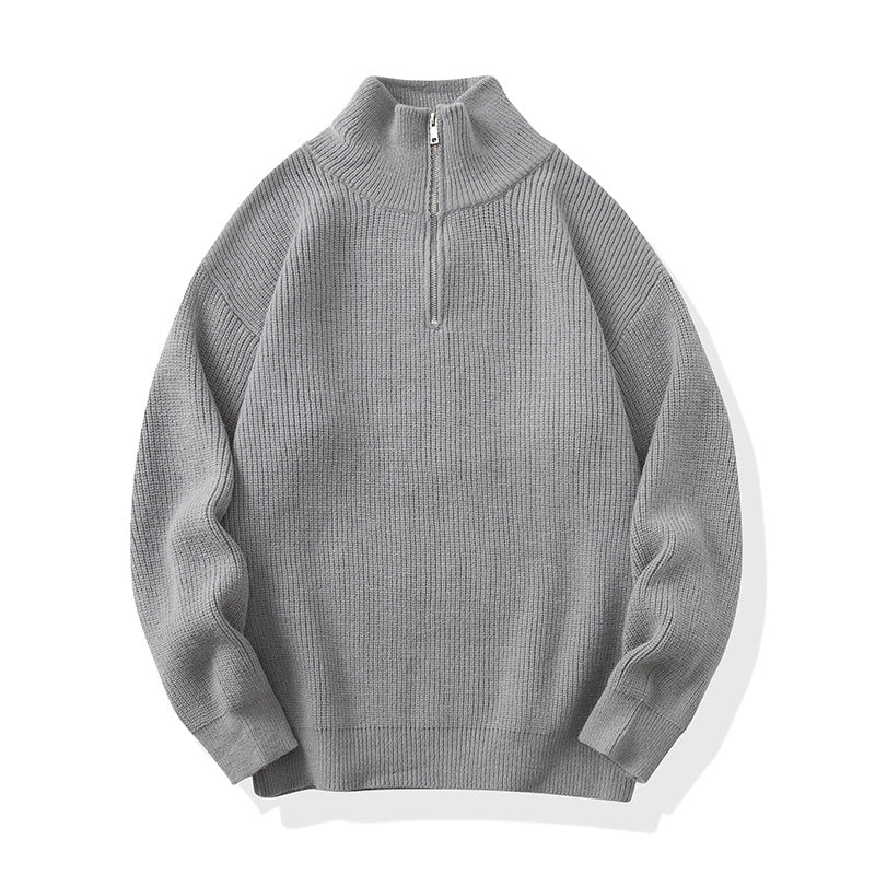 Unisex Relaxed Structure Knit Half-Zip Pullover with High Collar Mune Fashion