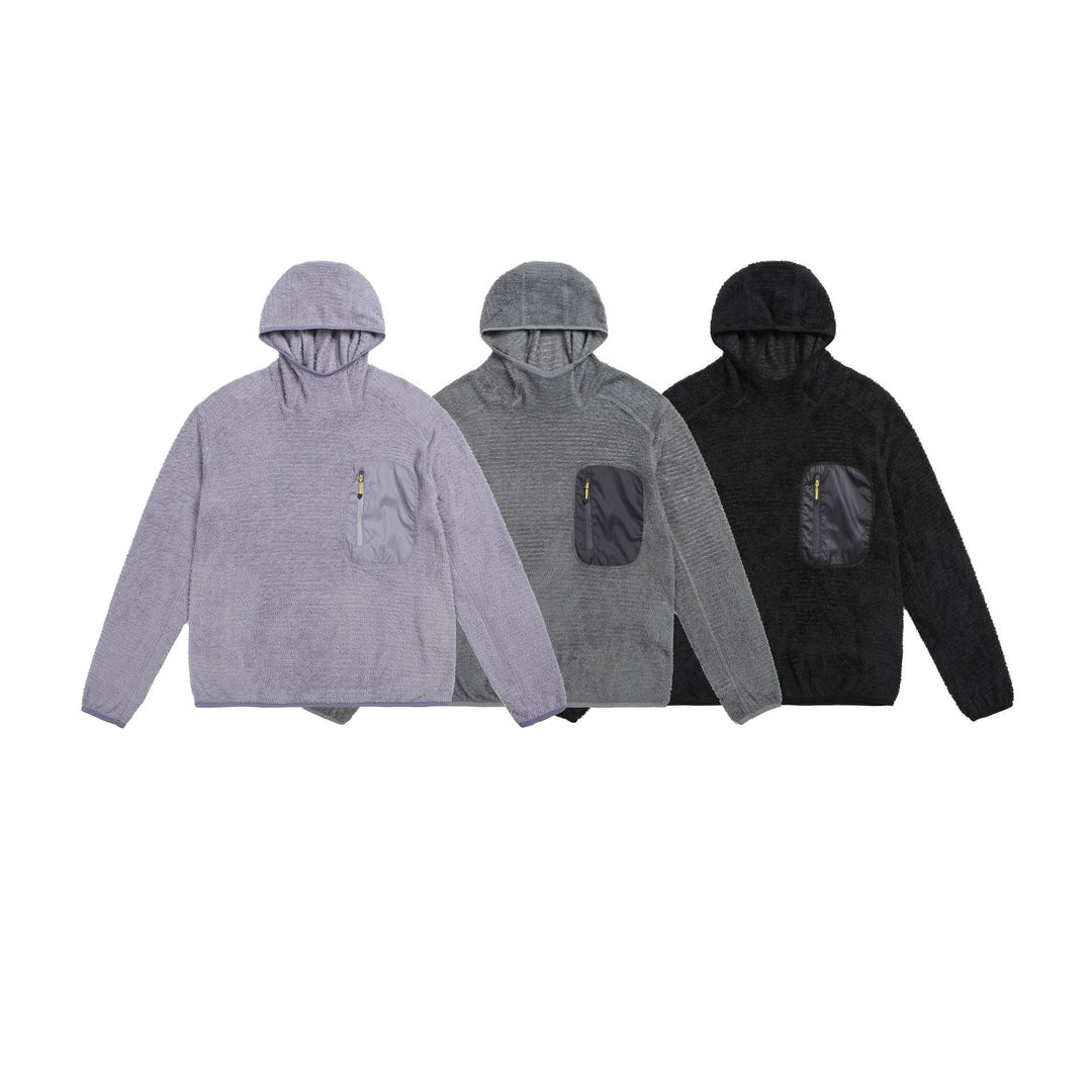Unisex cozy hooded fleece pullover with chest zip pocket and elastic hem Mune Fashion