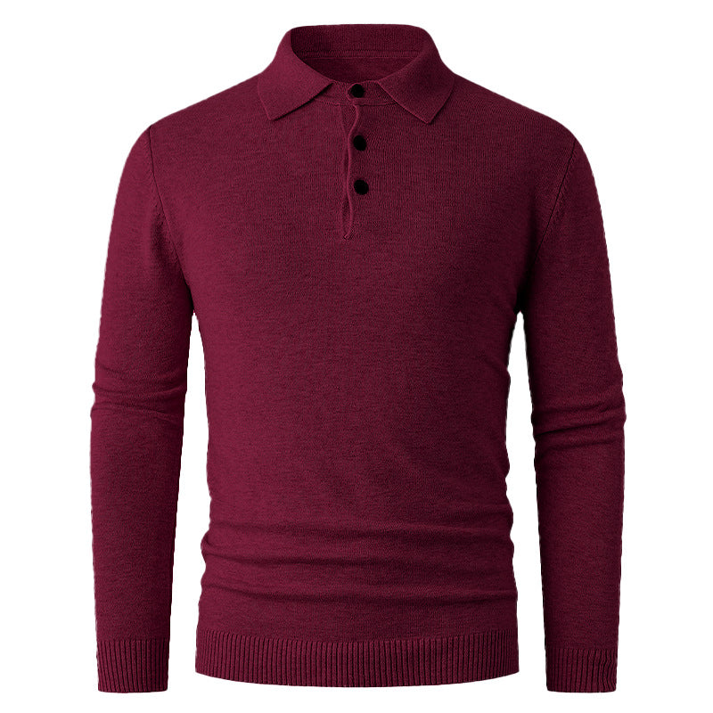 Men's Fine Long Sleeve Polo Collar Sweater with Three Button Placket and Slim Silhouette Mune Fashion