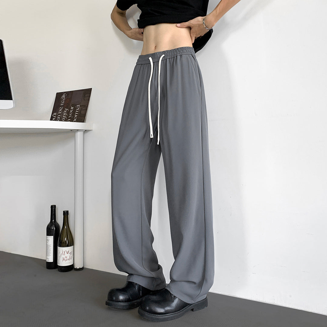 Men's Wide Relaxed-Fit Lounge Pants with Elastic Waistband and Drawstring Mune Fashion