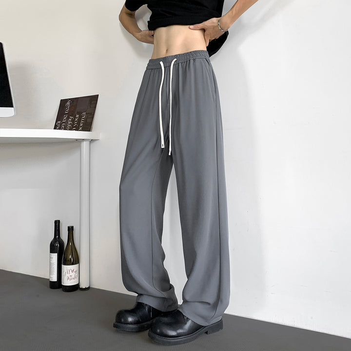 Men's Wide Relaxed-Fit Lounge Pants with Elastic Waistband and Drawstring Mune Fashion
