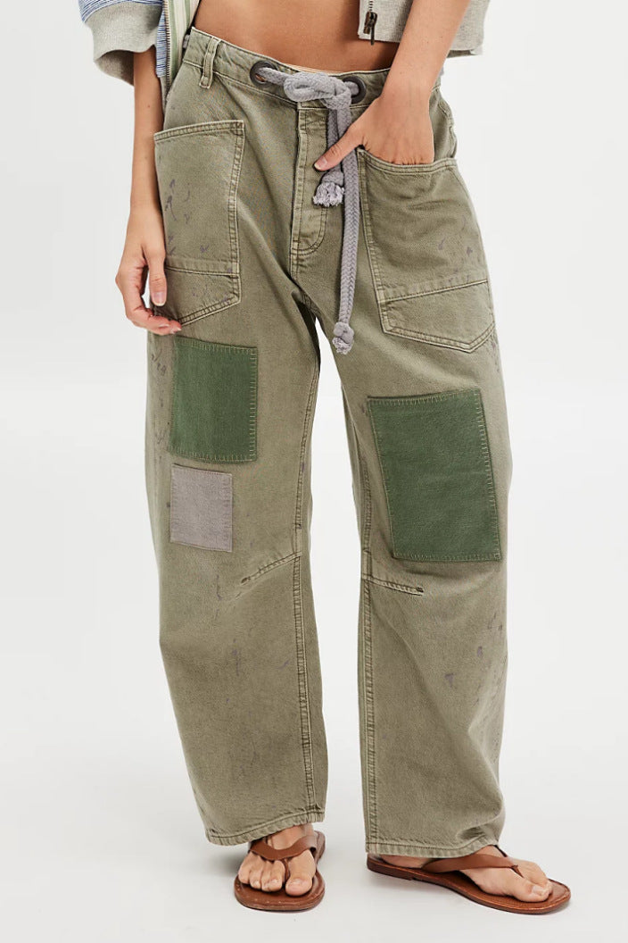 Women's high-waisted jeans in a loose fit with patch pockets and drawstring Mune Fashion
