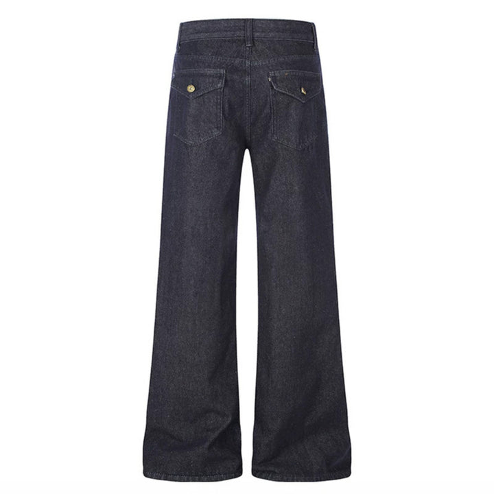 Women's Wide Denim Palazzo Jeans with High Waist and Decorative Zipper Pockets Mune Fashion