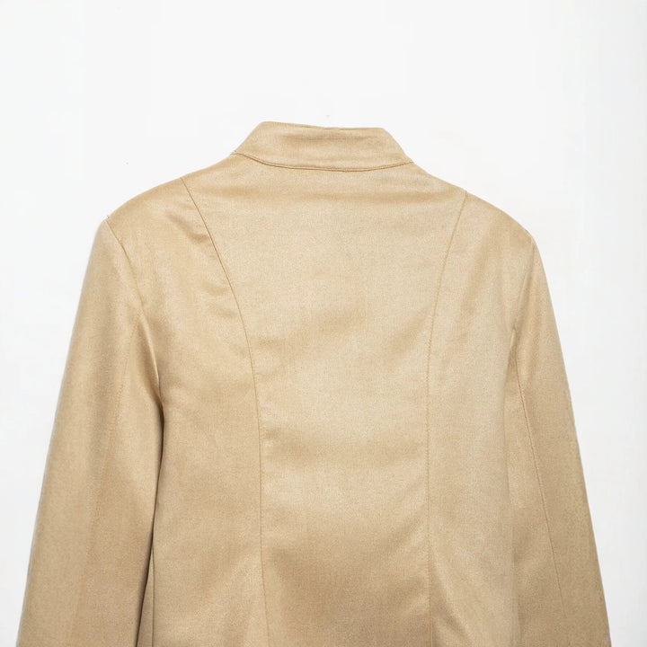 Women's suede short jacket with lacing and standing collar Drune