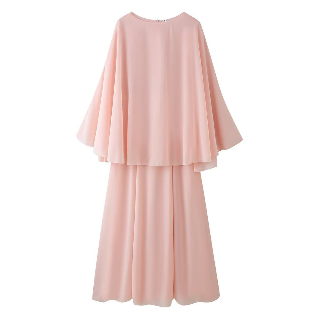 Women's Two-Piece Chiffon Evening Set with Cape Top and Wide Maxi Skirt Mune Fashion