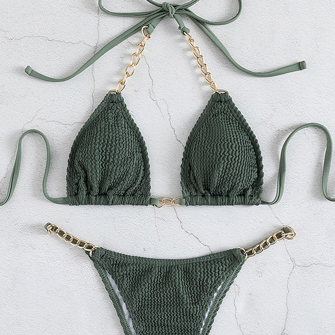 Women's Triangle Bikini with Elegant Chain Accents Mune Fashion