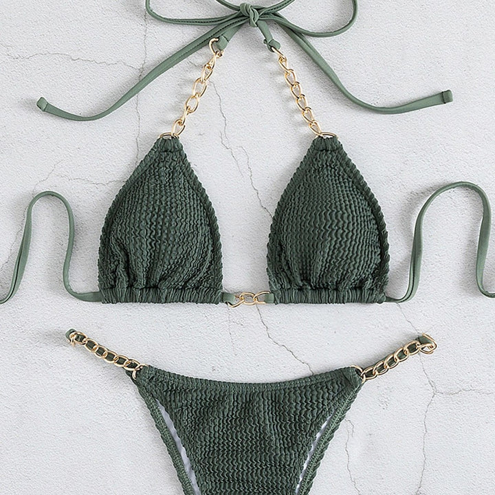 Women's Triangle Bikini with Elegant Chain Accents Mune Fashion