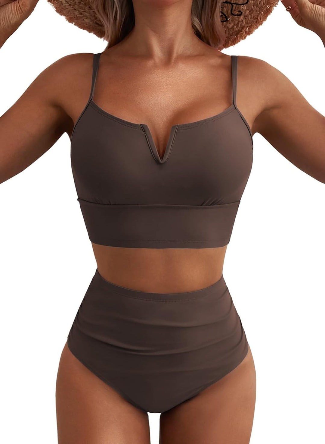 Women's High-Waisted Bikini Set with V-Neck and Wide Straps Mune Fashion