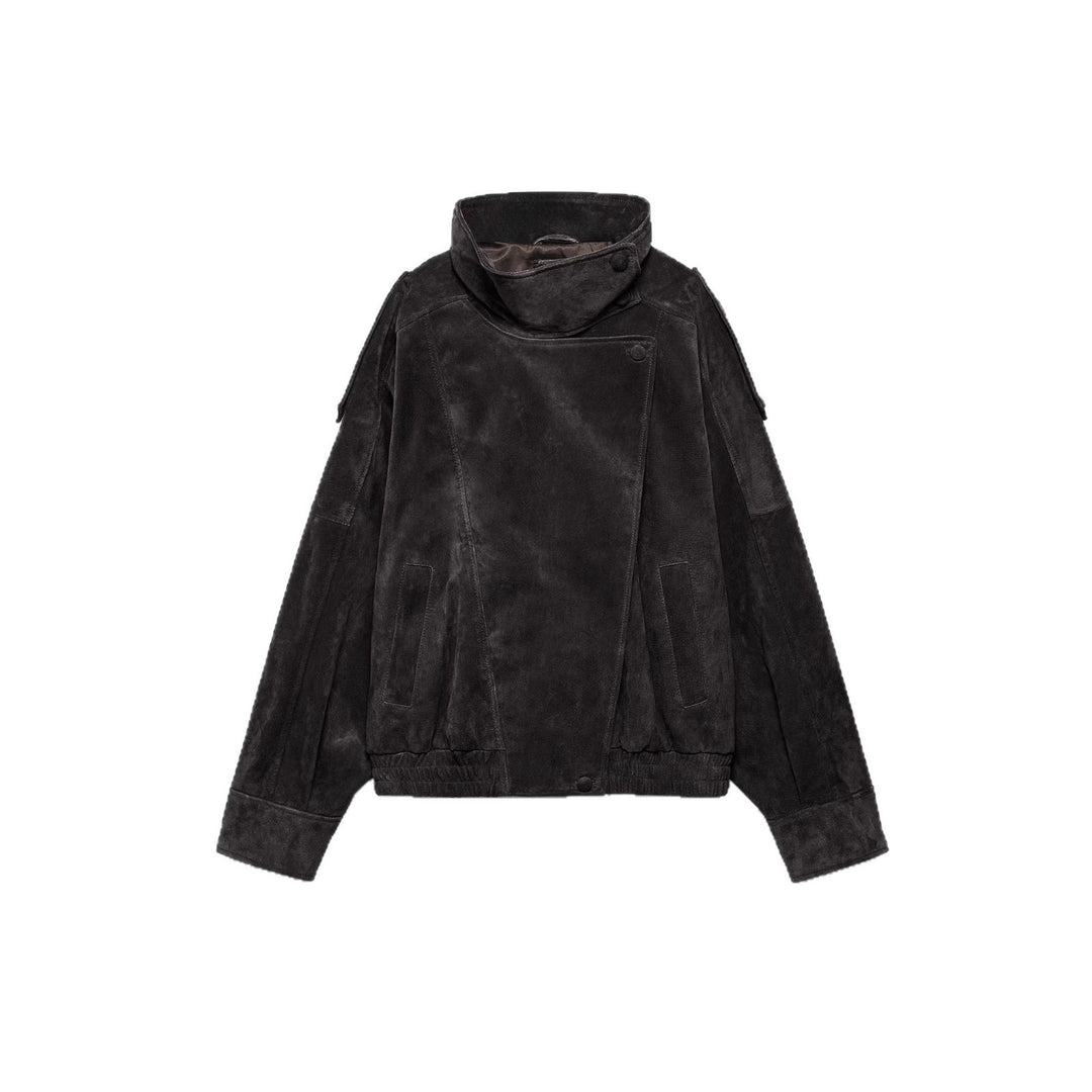 Women's Casual Suede Jacket with High Collar