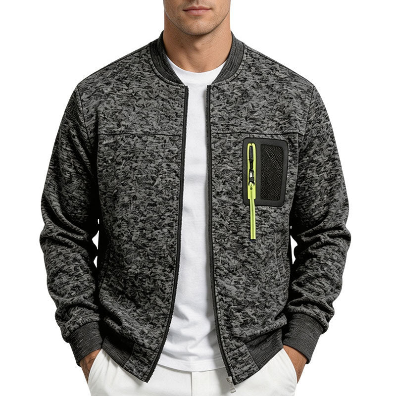 Men's structured bomber jacket with camouflage texture and zippered chest pocket Mune Fashion